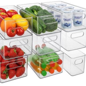 Clear Plastic Fridge Organizer Bins Set of 8 Stackable Refrigerator Storage Bins with Handles for Fruit Vegetable Yogurt Pantry Drinks