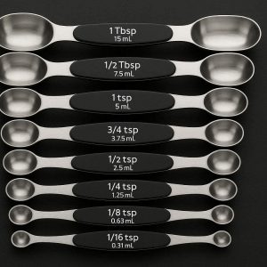 Magnetic Measuring Spoons Set of 8 Double Sided Stainless Steel Spoons for Dry and Liquid Ingredients Stackable Kitchen Tools Black