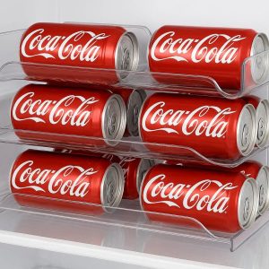 Soda Can Dispenser for Refrigerator Set of 2 Rolling Beverage Can Holder for Fridge and Pantry Double Layer Storage Rack Clear