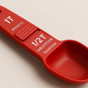 Adjustable Measuring Spoon for Dry and Liquid Ingredients Magnetic Scale Spoon with Sliding Cover for Space Saving Kitchen Gadget Red