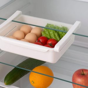 5 Pull Out Fridge Drawer Organizer Retractable Refrigerator Storage Box Hanging Drawer for Eggs Vegetables Fruit Space Saving Design White
