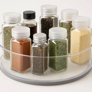 Lazy Susan Turntable for Refrigerator 360 Degree Rotating Spice Rack Clear Plastic Storage Bin for Fridge Cabinet Countertop Non Slip